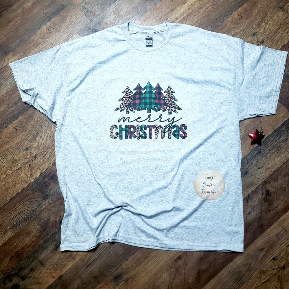 Merry Christmas w/Trees // Buffalo Plaid / Leopard / Christmas Lights Shirt